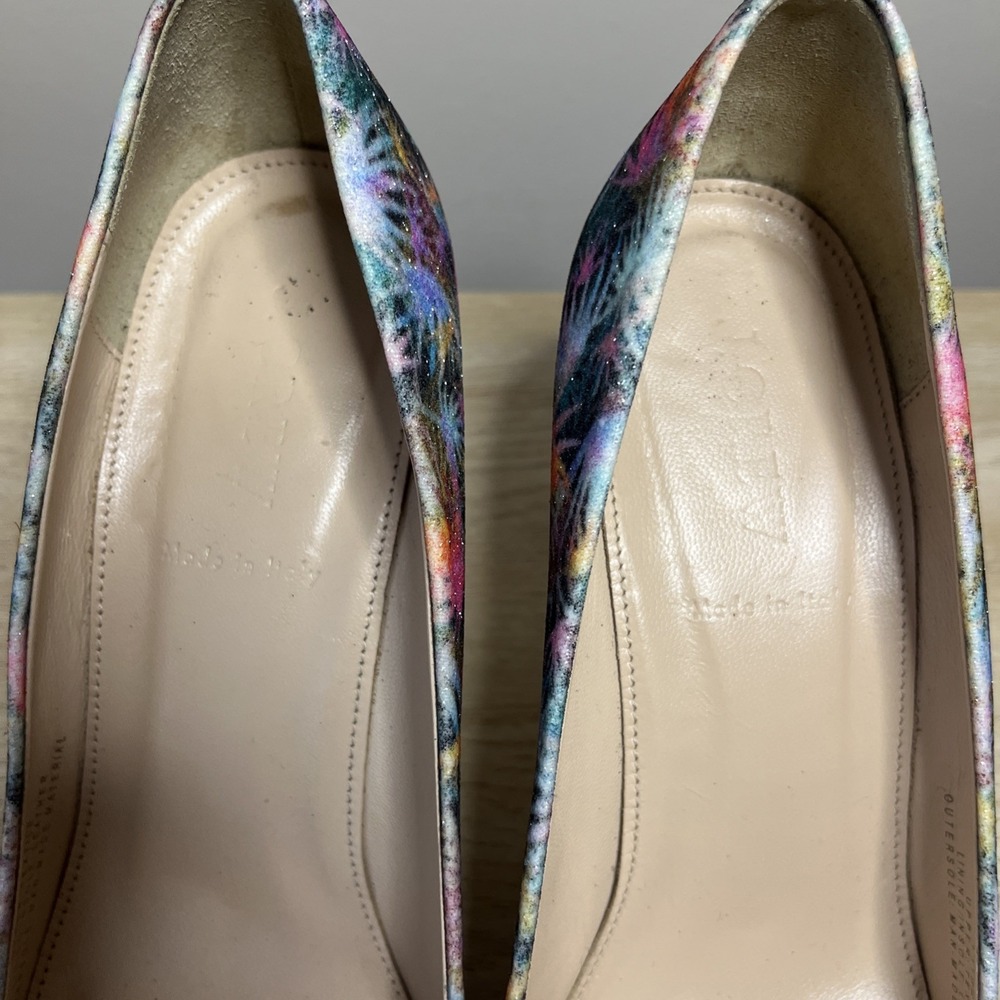 J Crew Elsie Pumps Heels In Glitter Palm‎ Colorful Statement Size 7.5 - Picture 5 of 9